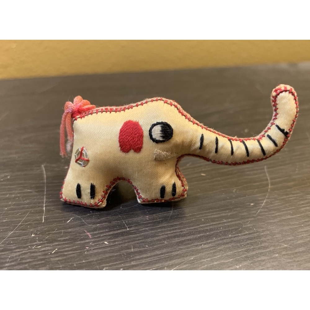 Vintage Silk Embroidered Figurine Elephant Handmade Animal 1.5"